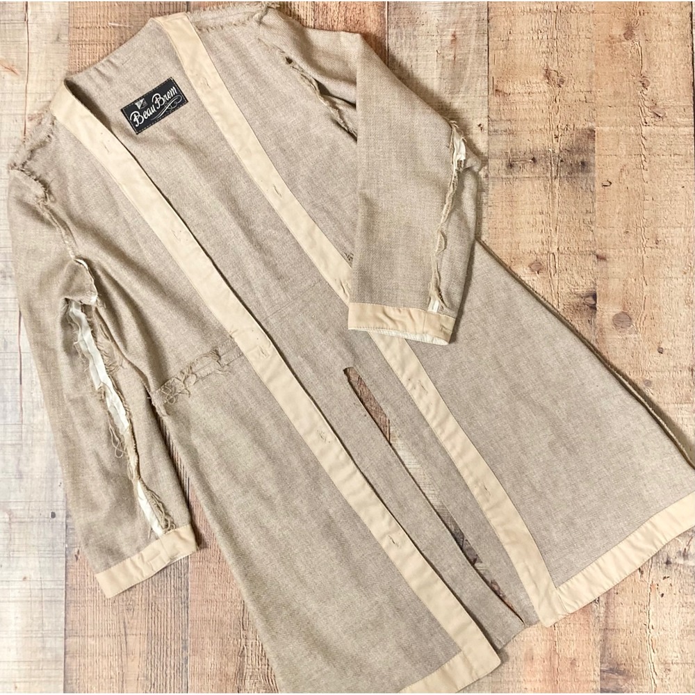Vintage Beau Brem Open Front Long Sleeve Duster Jacket Cardigan Beige  Size 7/8